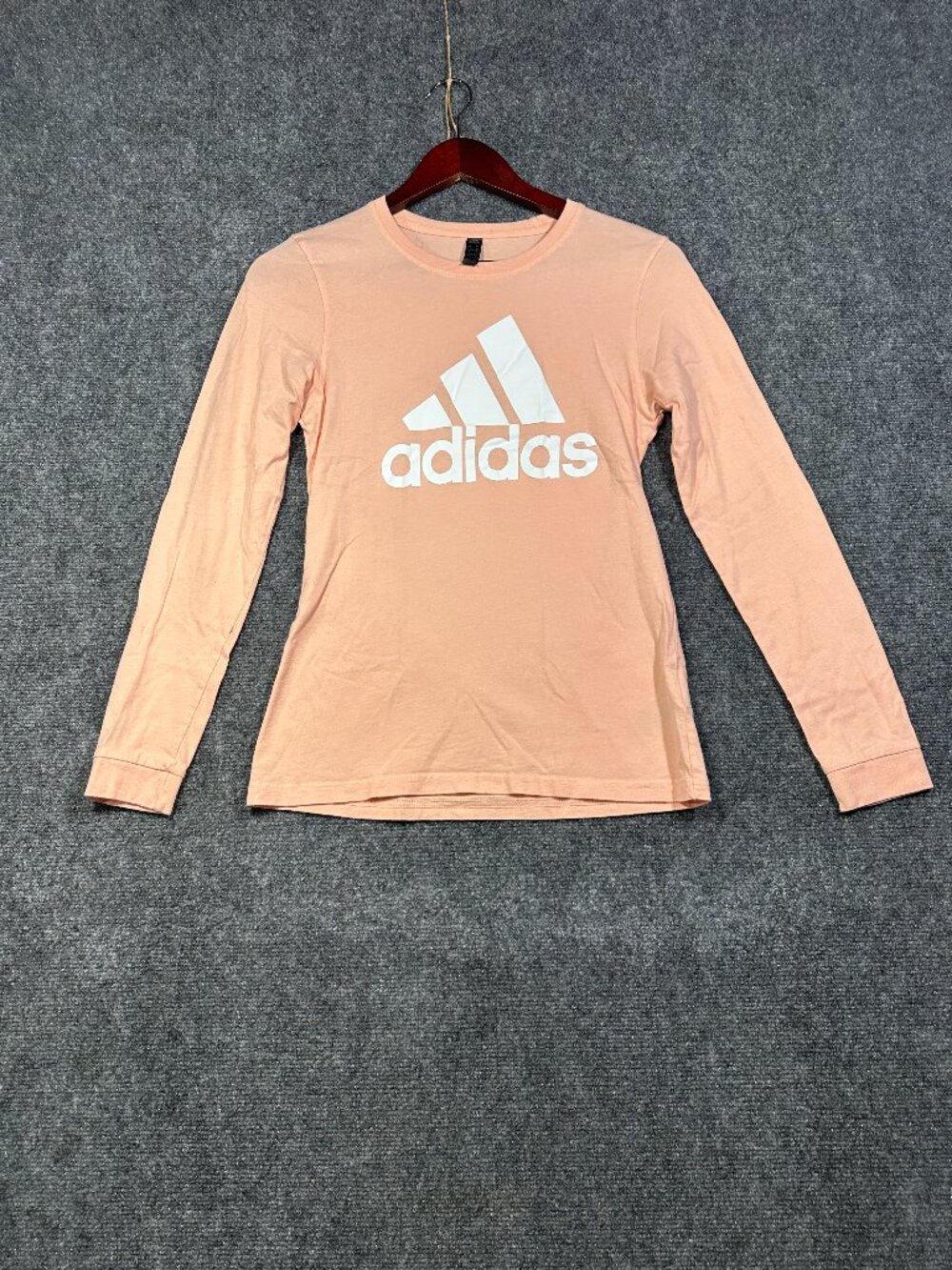 Adidas Top Womens XS Tee Shirt Long Sleeve Orange Cotton White Logo Pullover